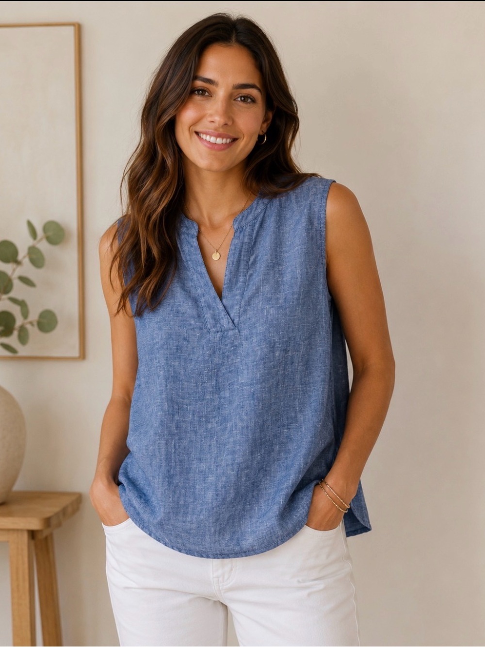 Garnet Hill Top Blouse 100% Linen